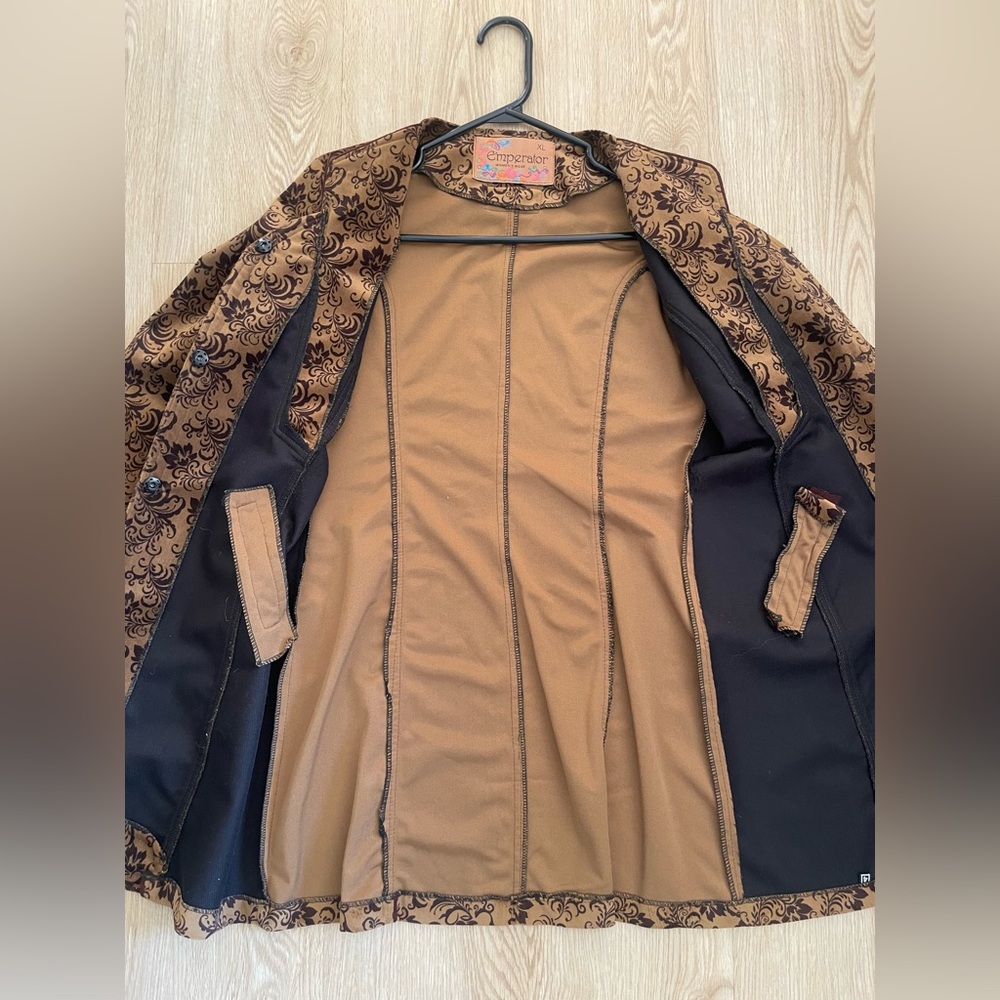 Jacquard Brocade Coat Brown Floral XL - Picture 13 of 14